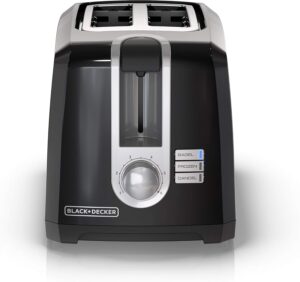 BLACK+DECKER 2-Slice Toaster, Extra Wide Slots for Bagels & Thick Bread, 6 Browning Settings, Removable Crumb Tray, Cancel Button, 850W, Black