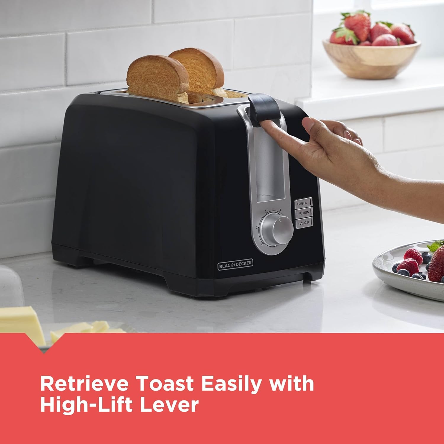 BLACK+DECKER 2-Slice Toaster, Extra Wide Slots for Bagels & Thick Bread, 6 Browning Settings, Removable Crumb Tray, Cancel Button, 850W, Black - Image 4