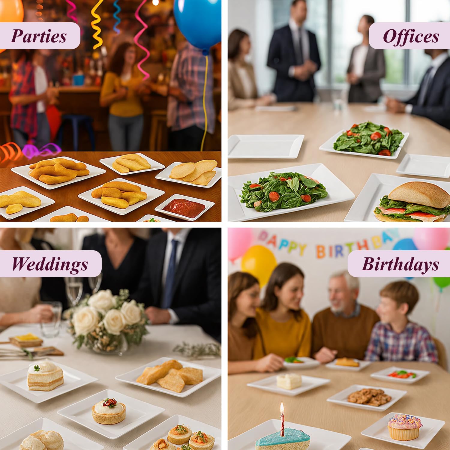 Aya's 100ct Square Plastic Disposable Plates, White - 9.5-Inch 50 Dinner and 6.5-Inch 50 Salad Plates for Party - Heavy-Duty Hard Plastic Design for Wedding, Event, Christmas, and Thanksgiving - Image 7