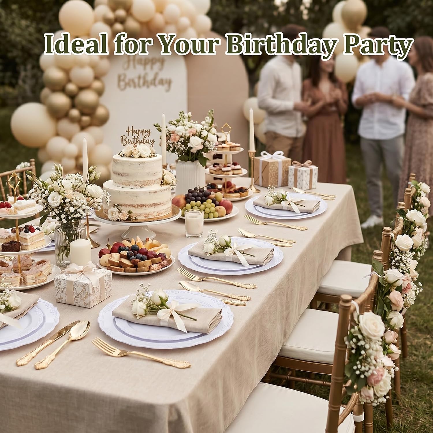 DaYammi 100PCS White Plastic Plates,10 Inch White Disposable Plastic Dinner Plates, BPA Free Elegant Hard Table Plates for Wedding Reception, Birthday, Anniversary & Formal Occasions - Image 5